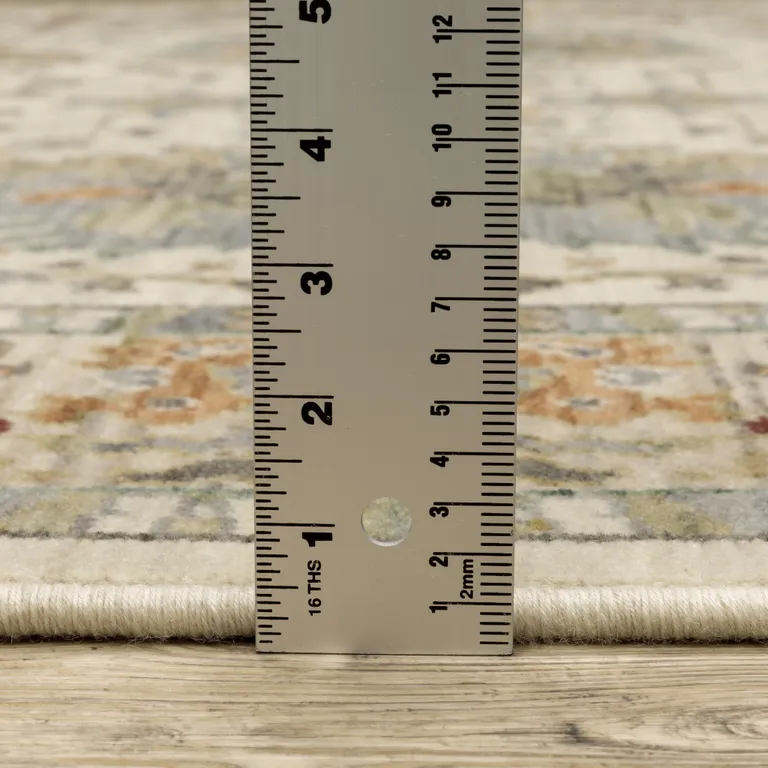 Gray And Ivory Oriental Power Loom Area Rug With Fringe Photo 1