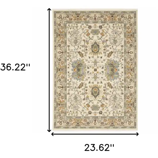 Gray And Ivory Oriental Power Loom Area Rug With Fringe Photo 3