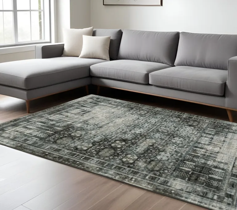 Gray And Ivory Oriental Power Loom Area Rug Photo 4