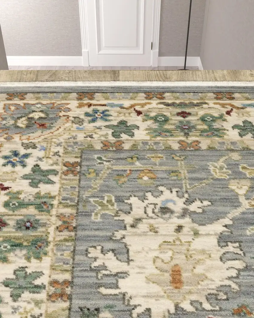 Gray And Ivory Oriental Power Loom Runner Rug With Fringe Photo 3