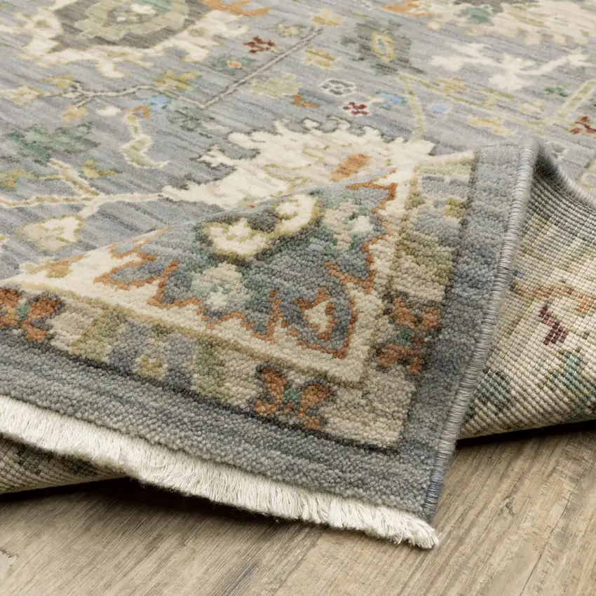 Gray And Ivory Oriental Power Loom Runner Rug With Fringe Photo 6