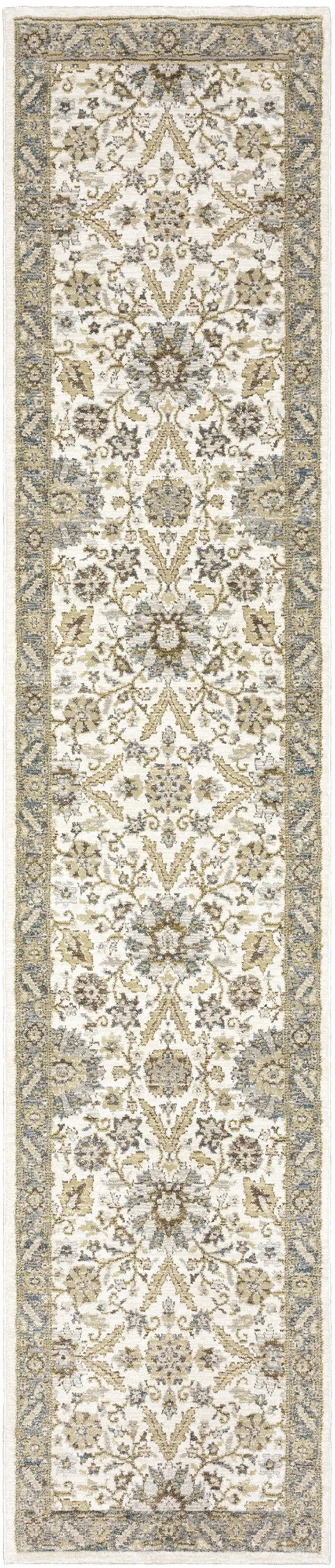 Gray And Ivory Oriental Power Loom Runner Rug Photo 1