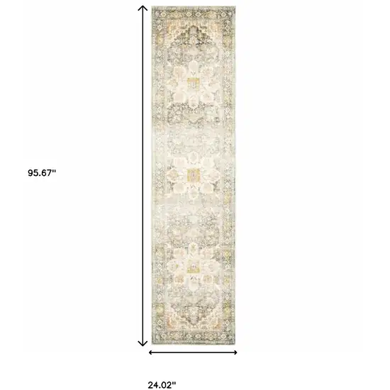 2' X 8' Gray And Ivory Oriental Power Loom Stain Resistant Runner Rug Photo 9