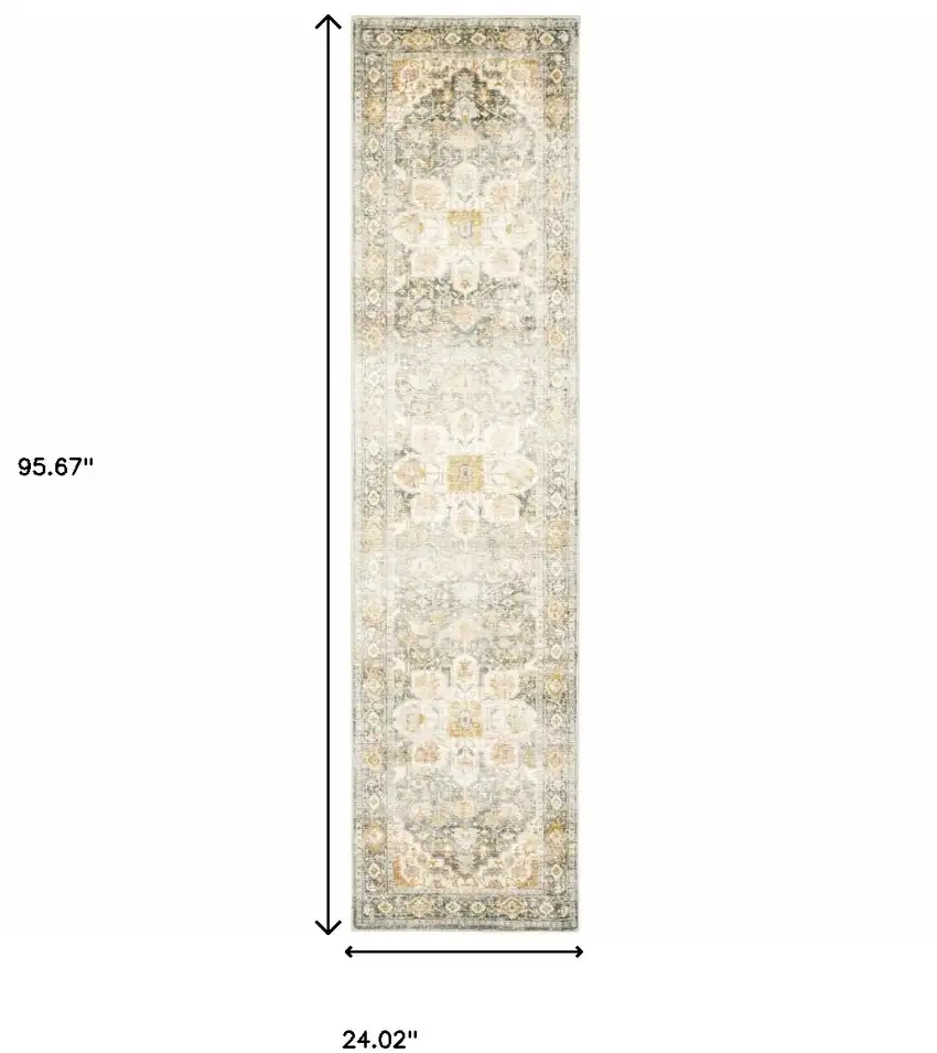 2' X 8' Gray And Ivory Oriental Power Loom Stain Resistant Runner Rug Photo 9