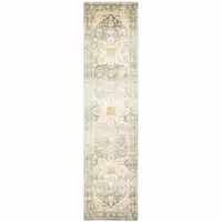 Photo of Gray And Ivory Oriental Power Loom Stain Resistant Runner Rug