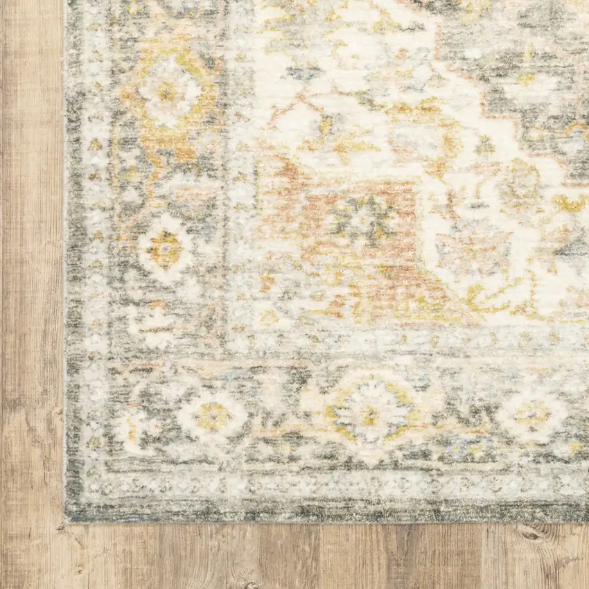 Gray And Ivory Oriental Power Loom Stain Resistant Runner Rug Photo 2