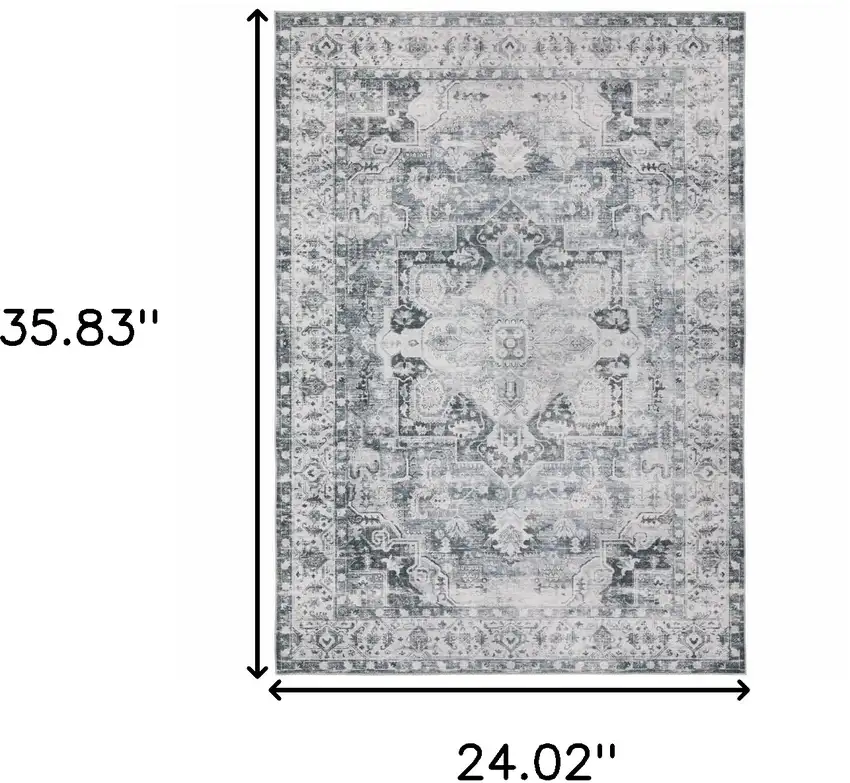 Gray And Ivory Oriental Printed Non Skid Area Rug Photo 3