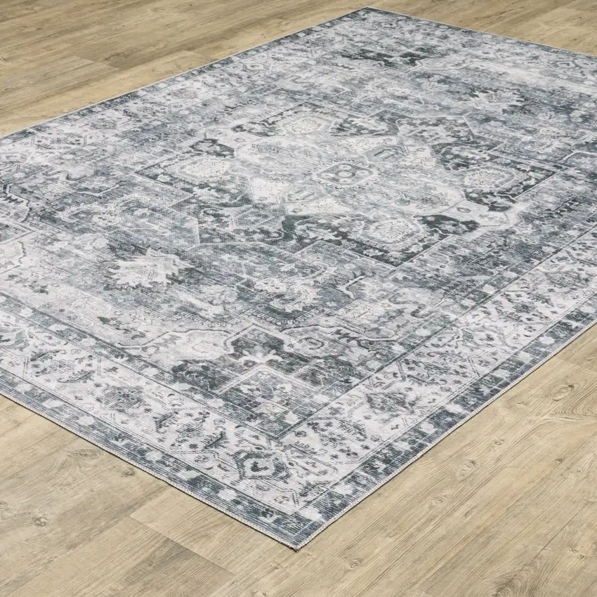 Gray And Ivory Oriental Printed Non Skid Area Rug Photo 6