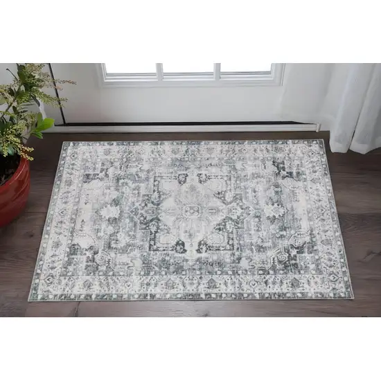 Gray And Ivory Oriental Printed Non Skid Area Rug Photo 1