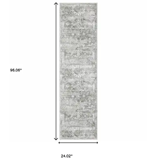 Gray And Ivory Oriental Printed Stain Resistant Non Skid Runner Rug Photo 3