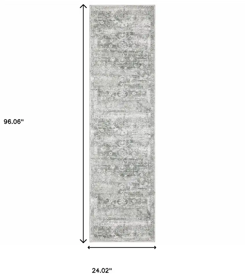Gray And Ivory Oriental Printed Stain Resistant Non Skid Runner Rug Photo 3