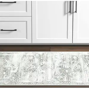 Photo of Gray And Ivory Oriental Printed Stain Resistant Non Skid Runner Rug