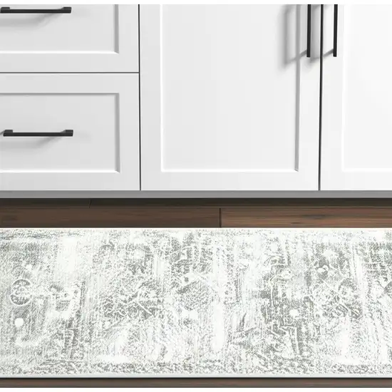 Gray And Ivory Oriental Printed Stain Resistant Non Skid Runner Rug Photo 1
