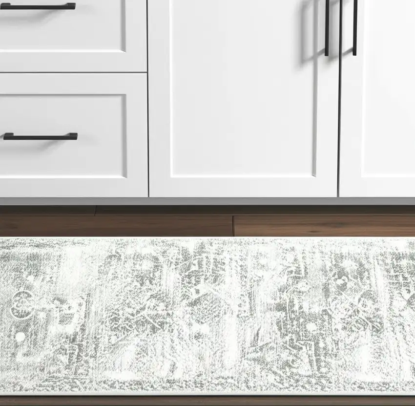 Gray And Ivory Oriental Printed Stain Resistant Non Skid Runner Rug Photo 1