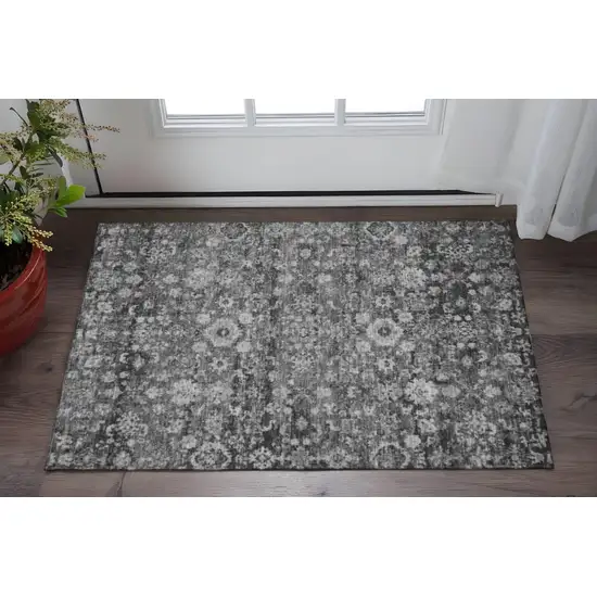 Gray And Ivory Oriental Washable Area Rug With UV Protection Photo 2