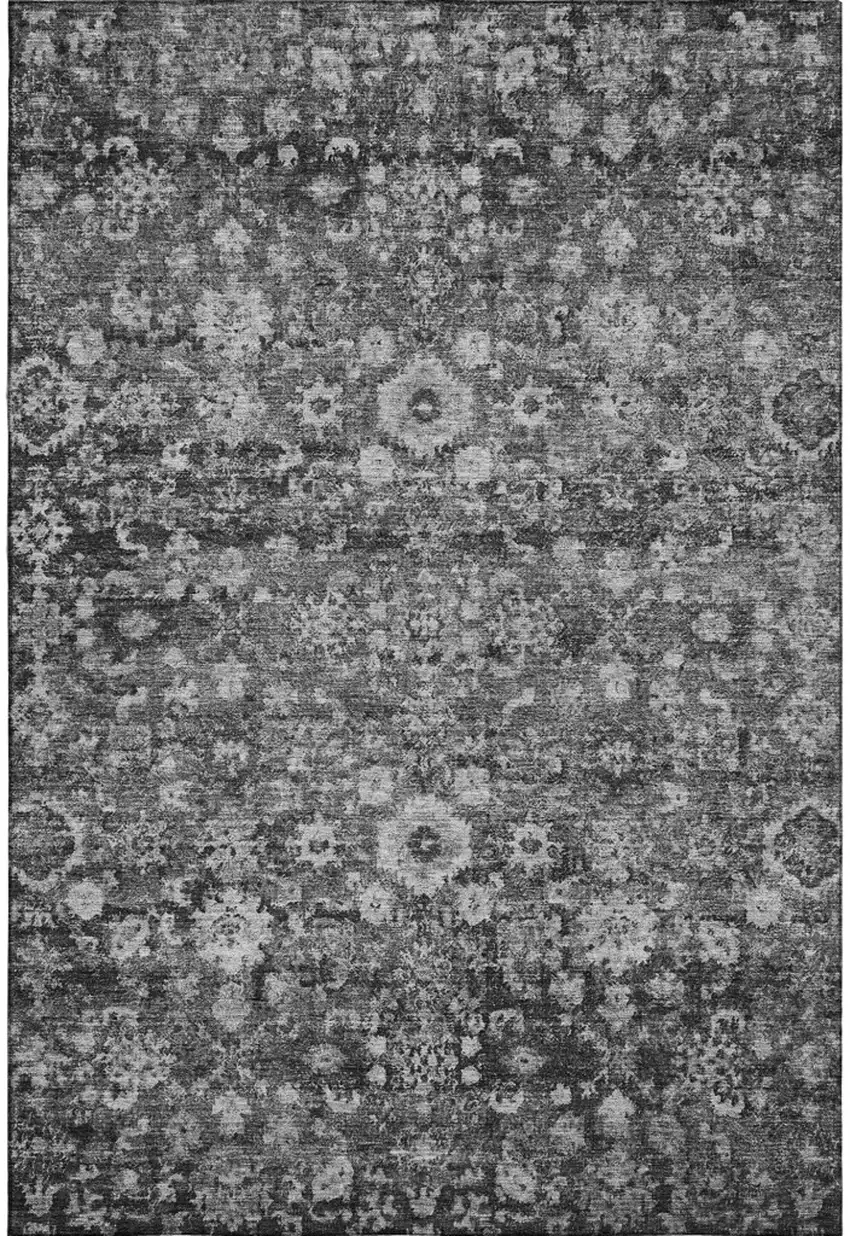 Gray And Ivory Oriental Washable Area Rug With UV Protection Photo 1