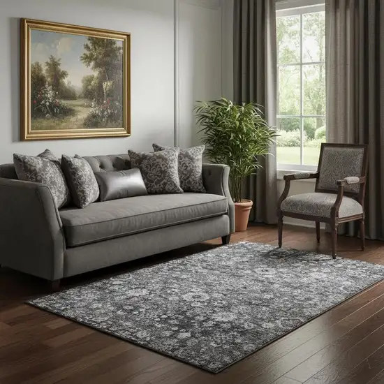 Gray And Ivory Oriental Washable Area Rug With UV Protection Photo 1