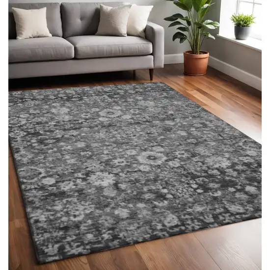 Gray And Ivory Oriental Washable Area Rug With UV Protection Photo 2