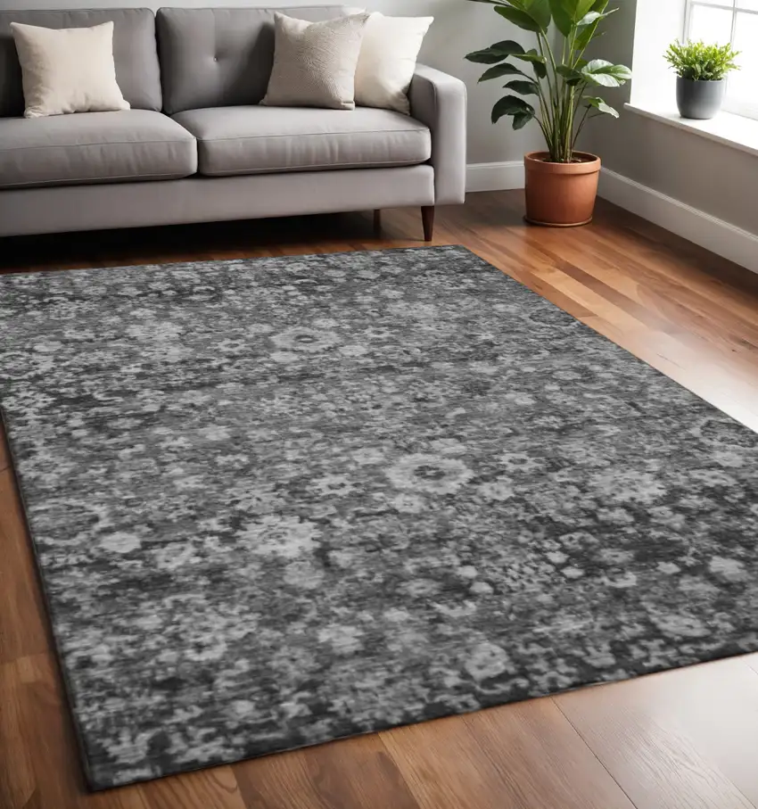 Gray And Ivory Oriental Washable Area Rug With UV Protection Photo 2