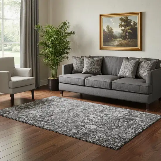 Gray And Ivory Oriental Washable Area Rug With UV Protection Photo 4