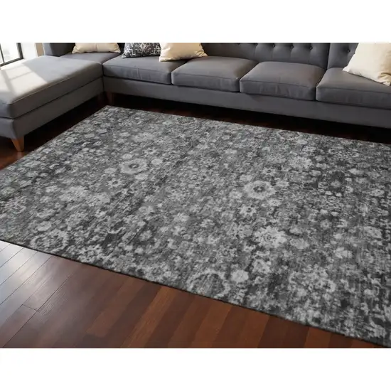 Gray And Ivory Oriental Washable Area Rug With UV Protection Photo 2