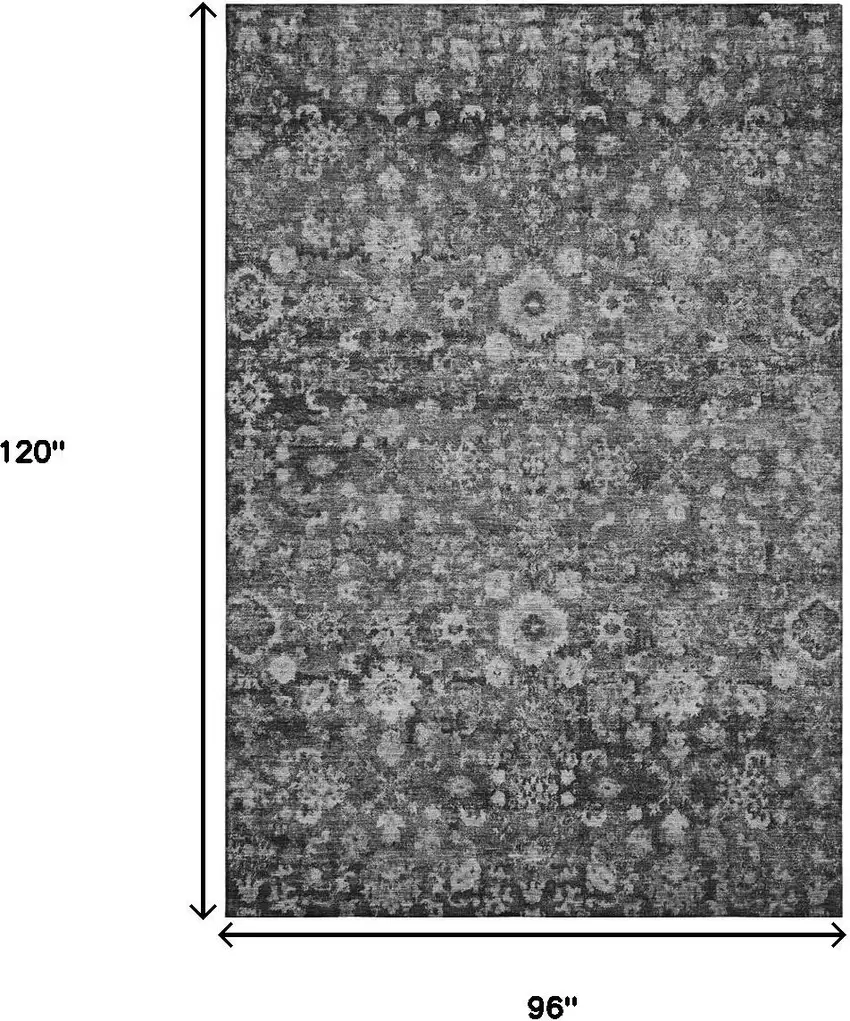 Gray And Ivory Oriental Washable Area Rug With UV Protection Photo 9