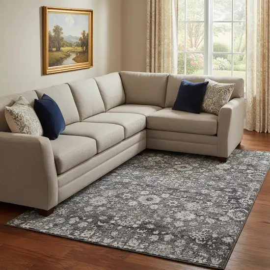 Gray And Ivory Oriental Washable Area Rug With UV Protection Photo 1