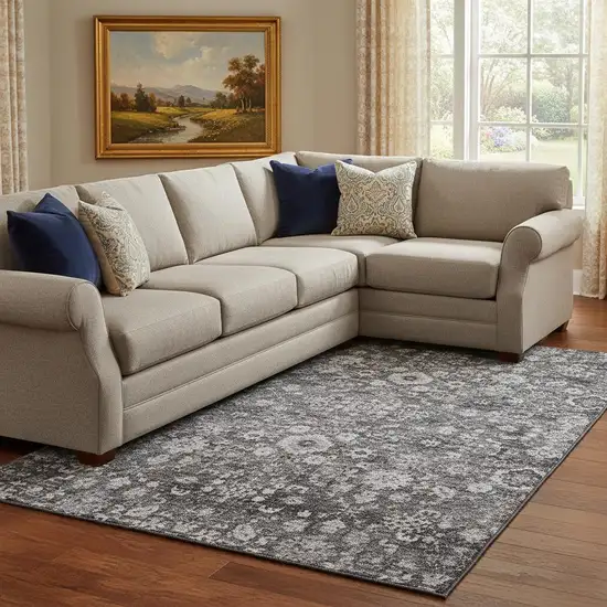 Gray And Ivory Oriental Washable Area Rug With UV Protection Photo 1