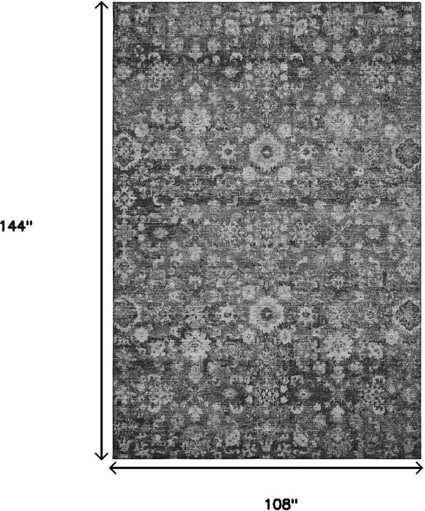 Gray And Ivory Oriental Washable Area Rug With UV Protection Photo 9