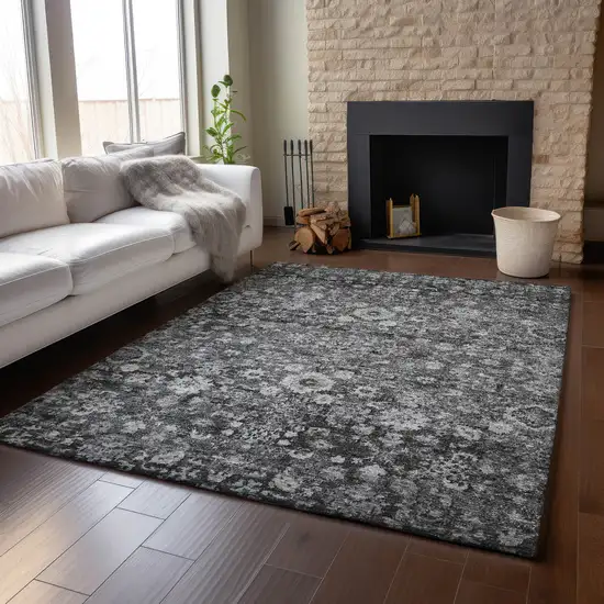 Gray And Ivory Oriental Washable Area Rug With UV Protection Photo 4
