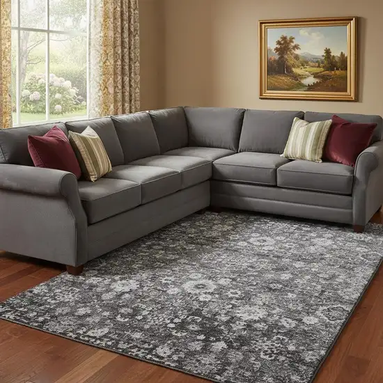 Gray And Ivory Oriental Washable Area Rug With UV Protection Photo 1