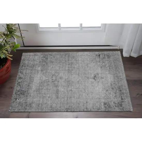 Gray And Ivory Oriental Washable Area Rug With UV Protection Photo 2