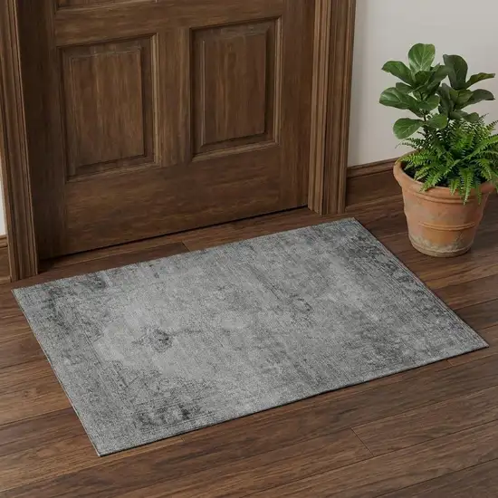 Gray And Ivory Oriental Washable Area Rug With UV Protection Photo 1