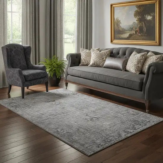 Gray And Ivory Oriental Washable Area Rug With UV Protection Photo 1