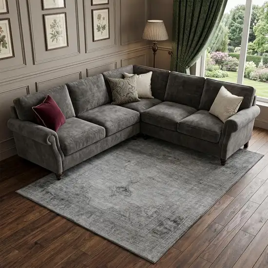Gray And Ivory Oriental Washable Area Rug With UV Protection Photo 1