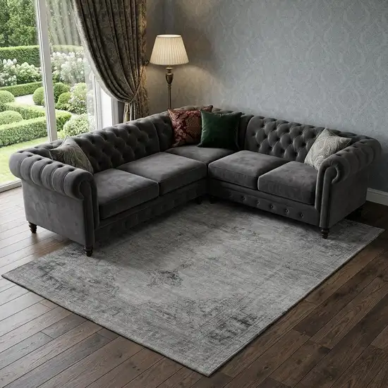 Gray And Ivory Oriental Washable Area Rug With UV Protection Photo 1