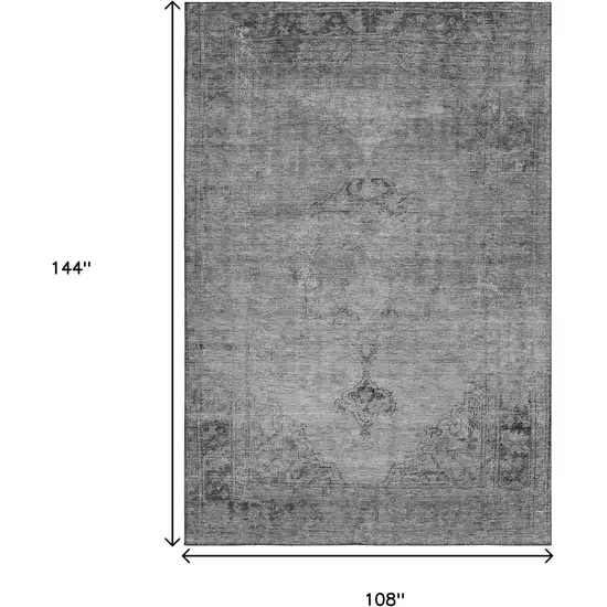 Gray And Ivory Oriental Washable Area Rug With UV Protection Photo 3