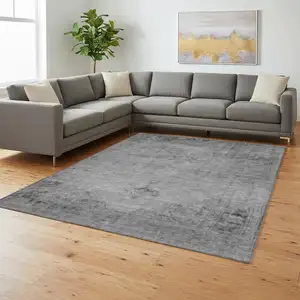 Photo of Gray And Ivory Oriental Washable Area Rug With UV Protection
