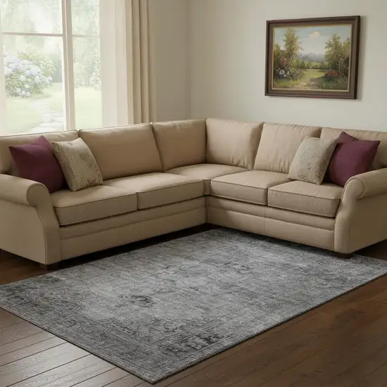 Gray And Ivory Oriental Washable Area Rug With UV Protection Photo 1