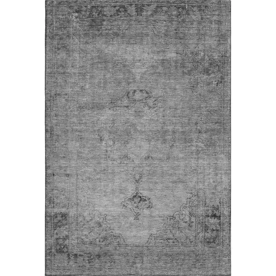 Gray And Ivory Oriental Washable Area Rug With UV Protection Photo 2