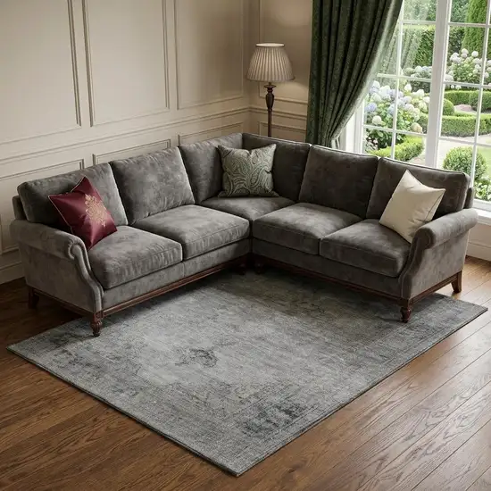 Gray And Ivory Oriental Washable Area Rug With UV Protection Photo 1