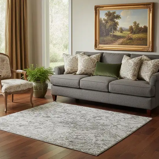 Gray And Ivory Oriental Washable Area Rug With UV Protection Photo 2