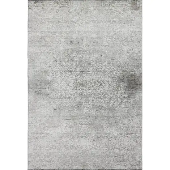 Gray And Ivory Oriental Washable Area Rug With UV Protection Photo 6