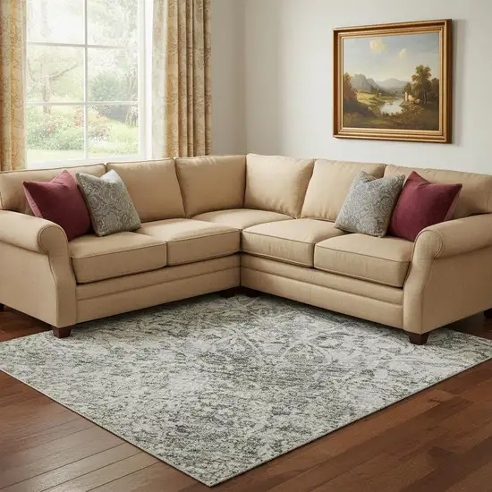 Gray And Ivory Oriental Washable Area Rug With UV Protection Photo 2