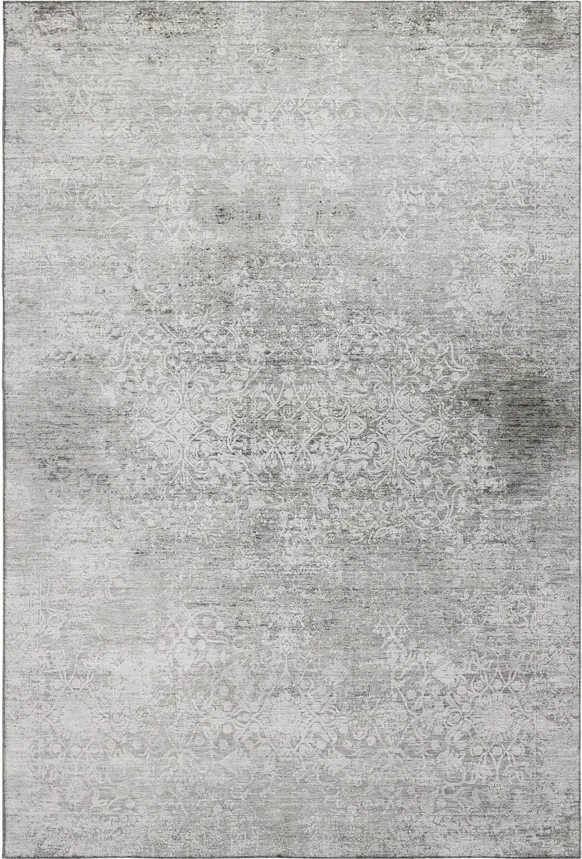 Gray And Ivory Oriental Washable Area Rug With UV Protection Photo 6