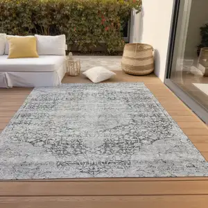 Photo of Gray And Ivory Oriental Washable Indoor Outdoor Area Rug