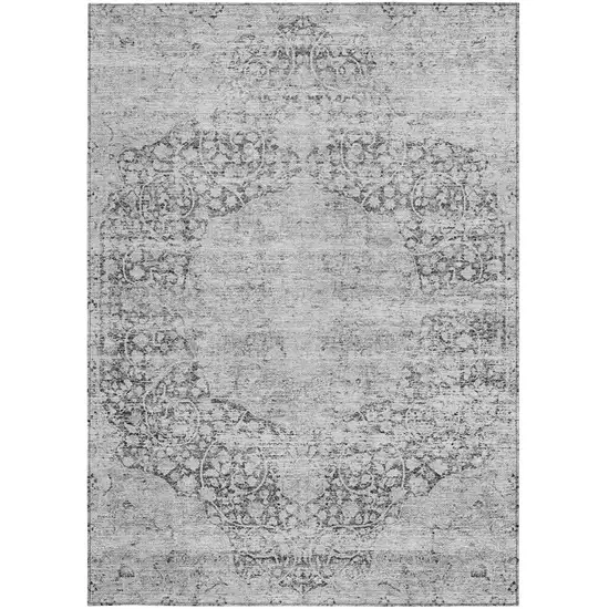 Gray And Ivory Oriental Washable Indoor Outdoor Area Rug Photo 5