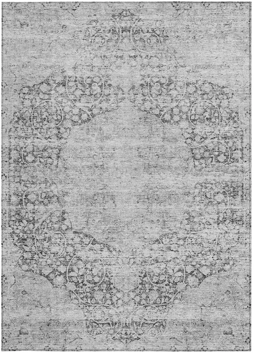 Gray And Ivory Oriental Washable Indoor Outdoor Area Rug Photo 5