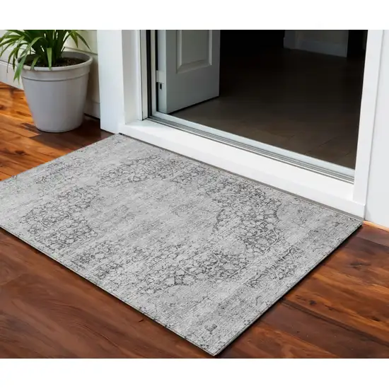 Gray And Ivory Oriental Washable Indoor Outdoor Area Rug Photo 1