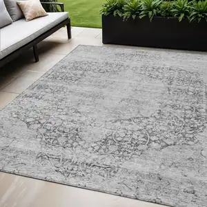 Photo of Gray And Ivory Oriental Washable Indoor Outdoor Area Rug